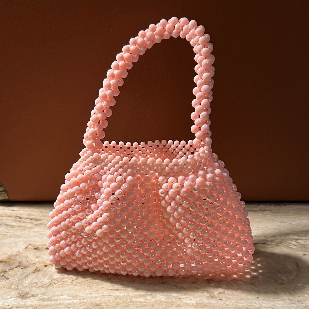 Handcrafted Pink Beaded Top Handle Mini-bag